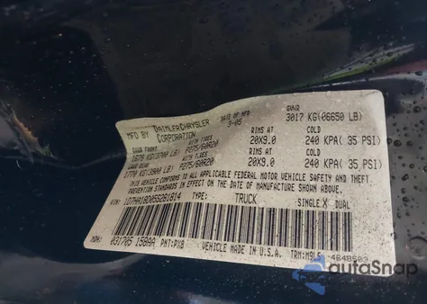 2005 Dodge Ram 1500 Slt/Laramie from USA, damaged, VIN 1D7HA18D05S281814